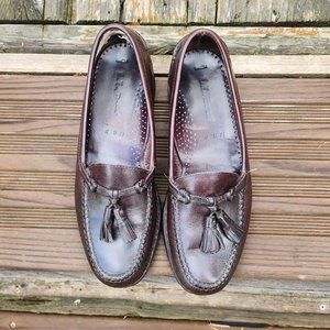Men's LL Bean Dark Brown Soft Leather Winter Sole Leather Tasseled Loafers 11.5D